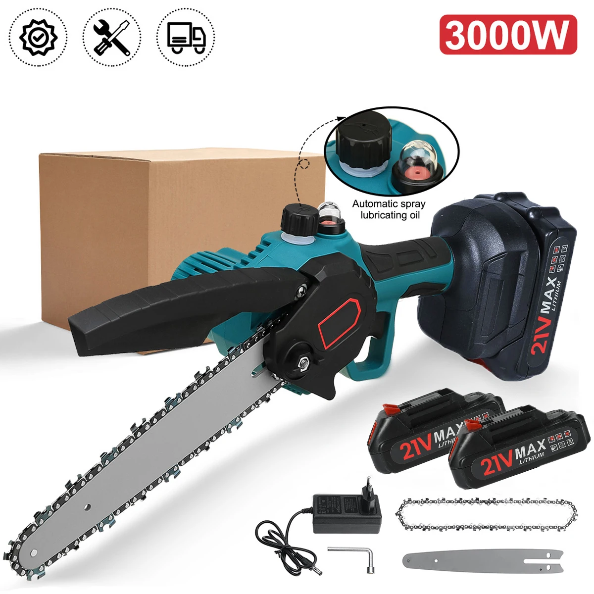 Makita – scie à chaîne électrique sans fil, 3000W, 8 pouces, Mini scie à main pour le travail du bois, outil de cuisson pour batterie 21V