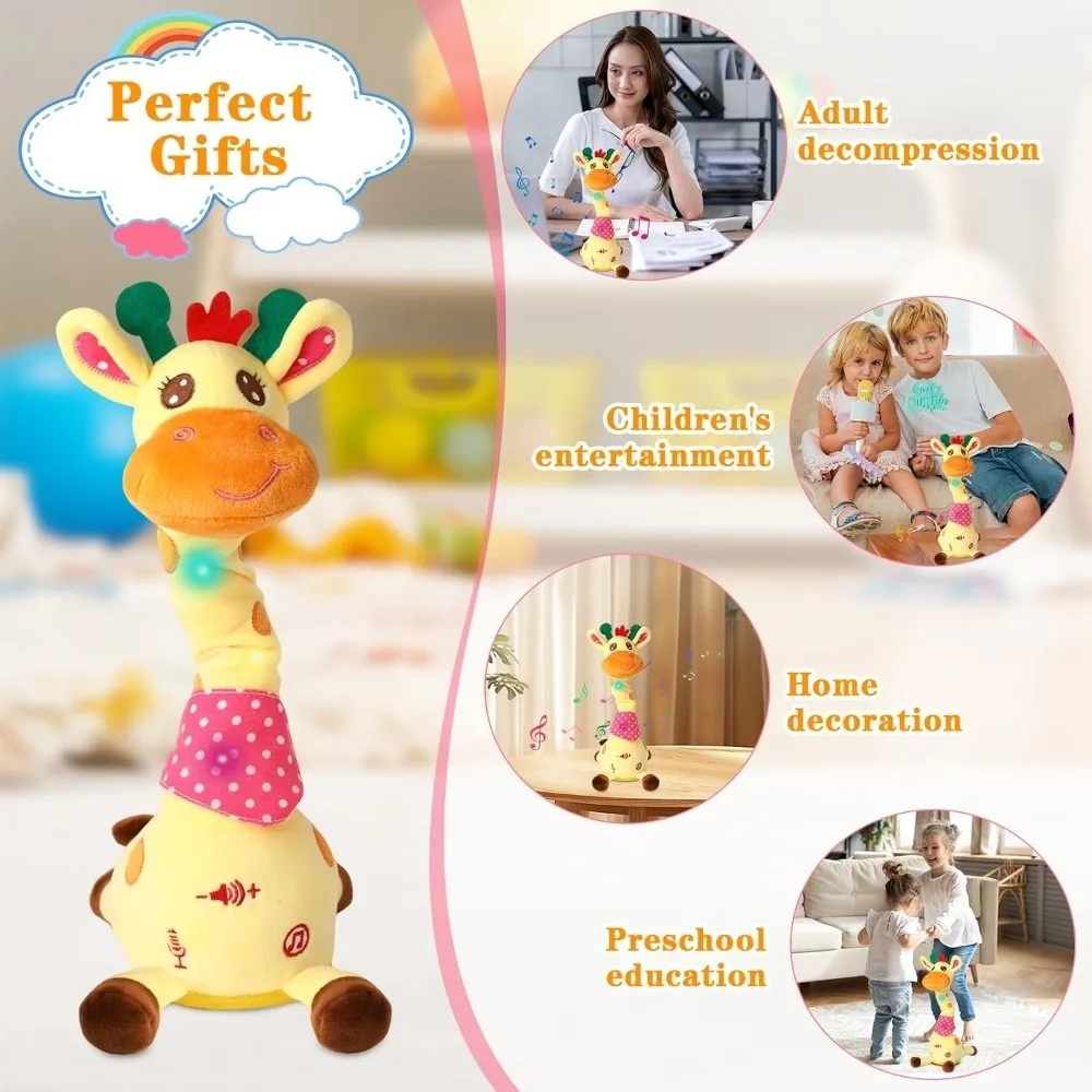 Repeating What You Say Dancing Talking Giraffe Toy Adjustable Volume with 10 Songs Stuffed Animal Toy Musical Plush