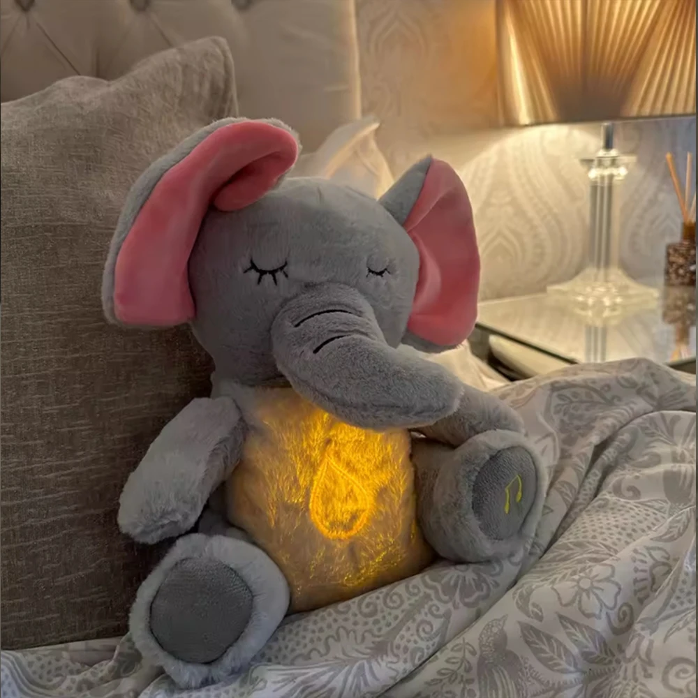 Baby Toy Breathing Soothing Koala Rabbit Doll Sleeping Companion Music And Light Toy Elephant Capybara Plush Doll Kids Gift