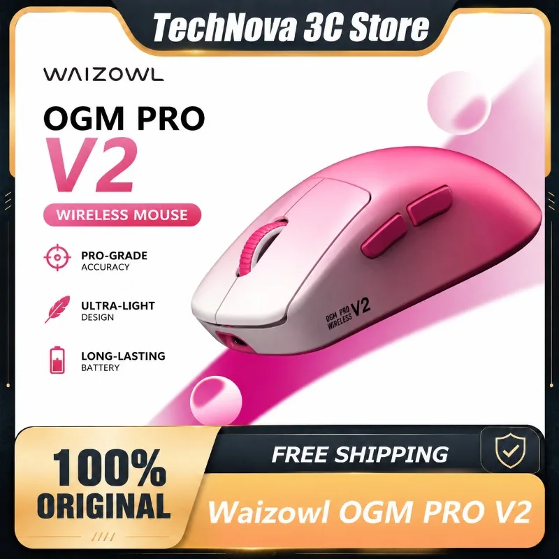 Mouse Gamer Sem Fio Waizowl OGM PRO V2 com Sensor PAW3950, Ultra-Leve e Ergonômico para Jogadores de FPS no PC