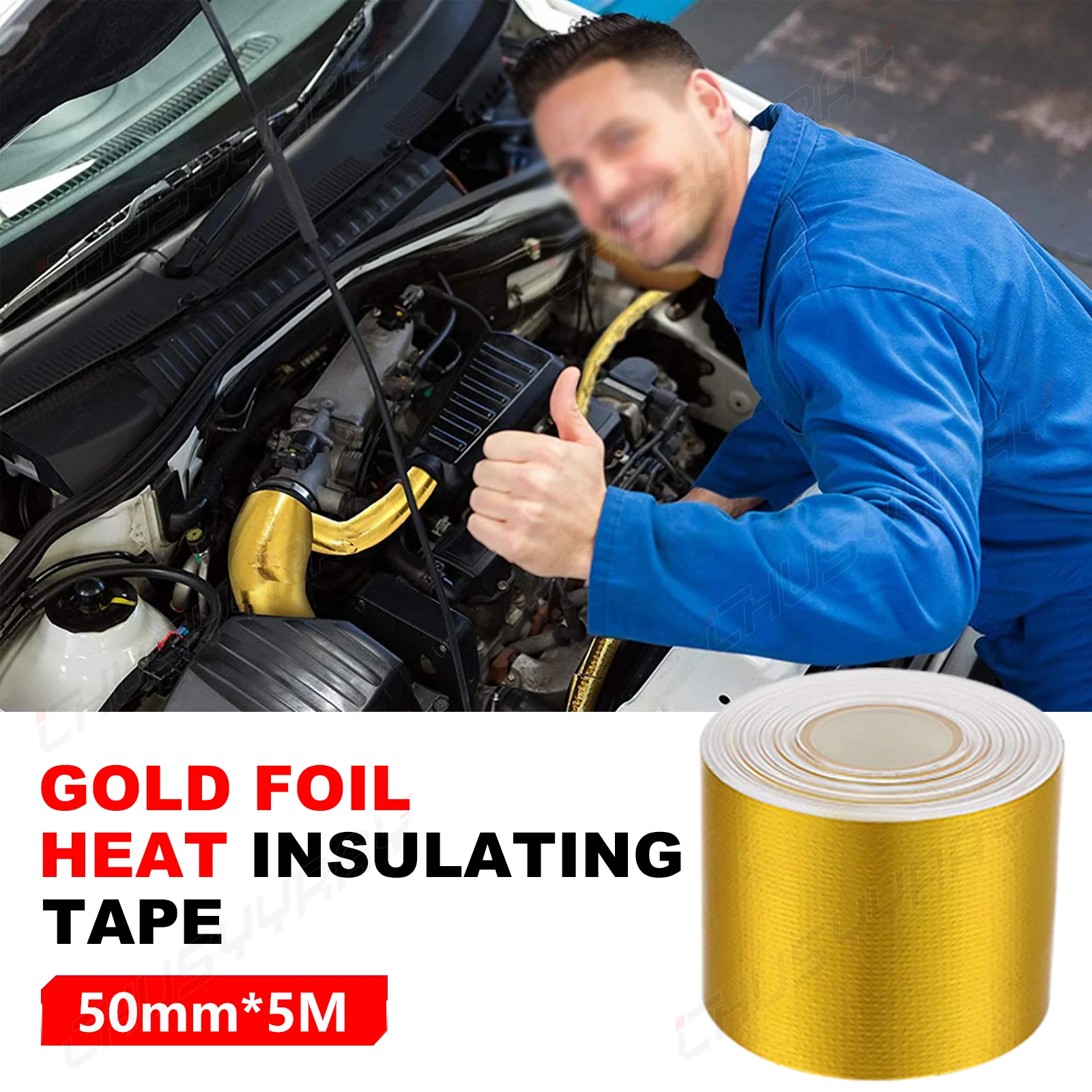 XWQHJW Car Gold Heat Protection Film Cloth Base Tape Aluminum Foil Glass Fiber Turbo Engine Insulating Sheet