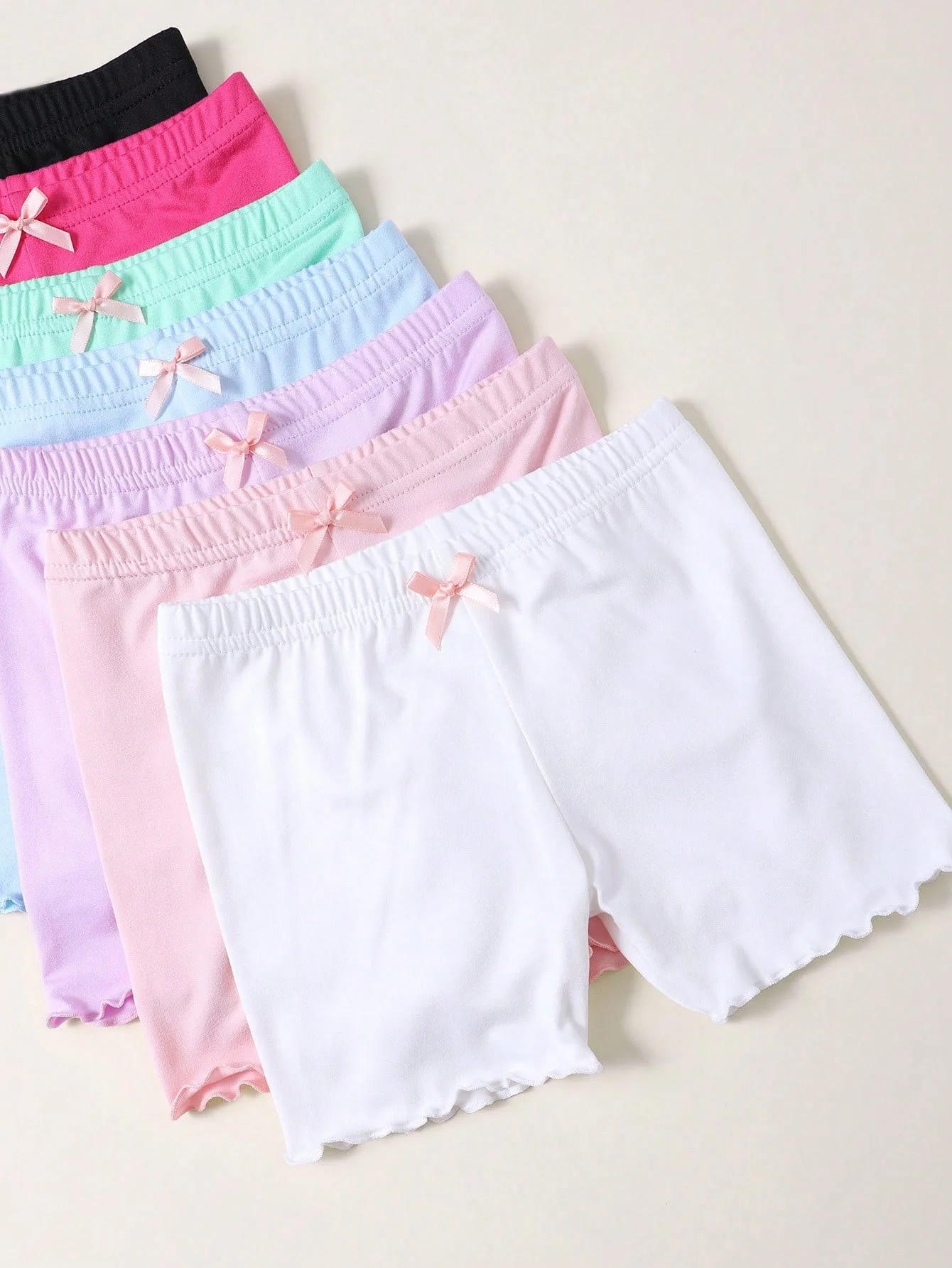7-Pack Girls Anti-Exposure Safety Shorts 1-12Y Bowknot Ruffle Trim Under Skirt Kids Breathable Shorts For School & Daily Wear