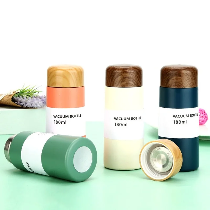 180Ml Bullet Mini Cute Wood Grain Stainless Steel Thermos Cup Coffee Travel Mug Small Fresh Portable Pocket Outdoor Coffee Cup