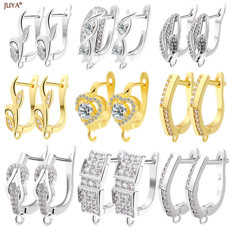 JUYA 18K Gold Silver Plated Zircon Earrings Hook Clasps Ear Wire Fasteners For DIY Fashion Jewelry Findings Supplies Accessory