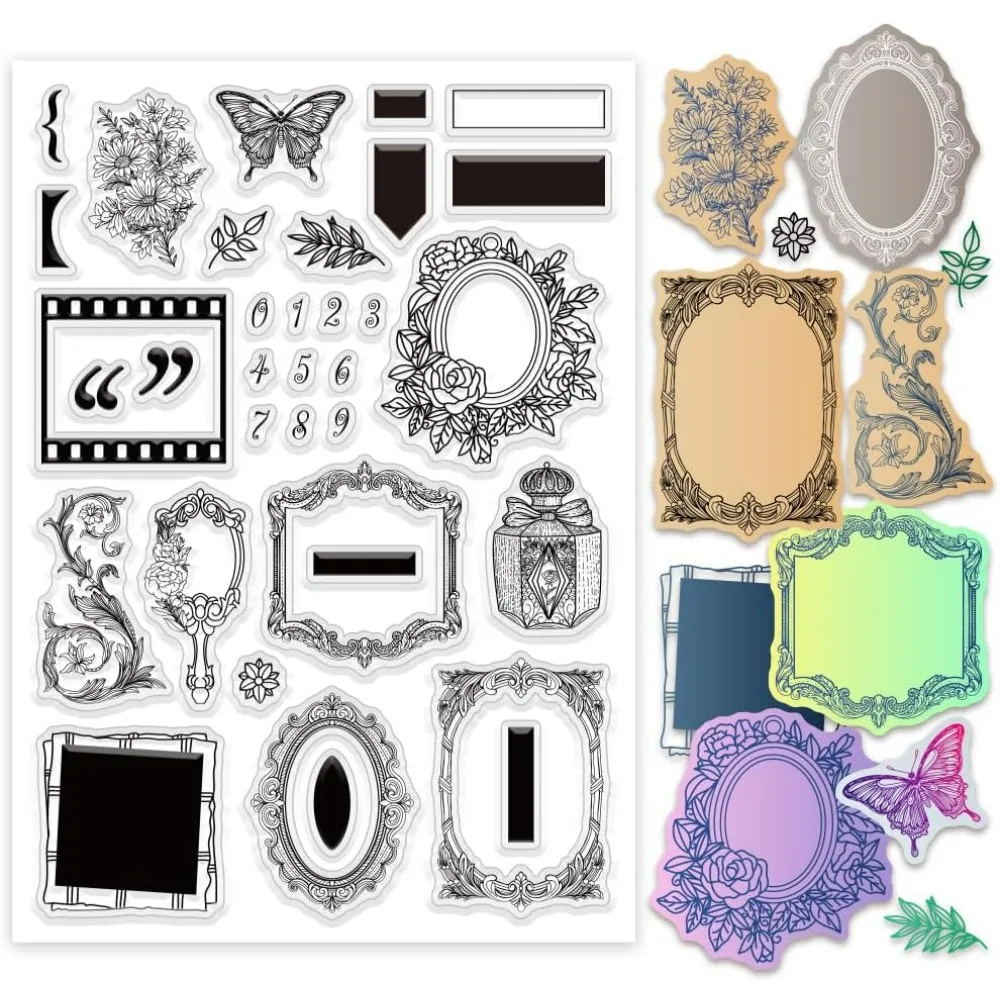 Vintage Retro Clear Stamps for Card Making, Film Frame Rubber Stamps Numbers Transparent Craft Stamp Seal Stamp for DIY