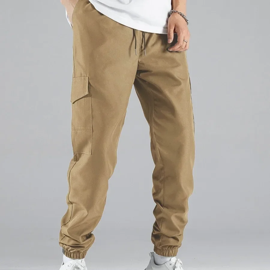 Korean version 2026 New Fashion Men’s Solid Color Loose Elastic Waist Multi Pocket Jogger Trousers Male Sports Pants Clothes