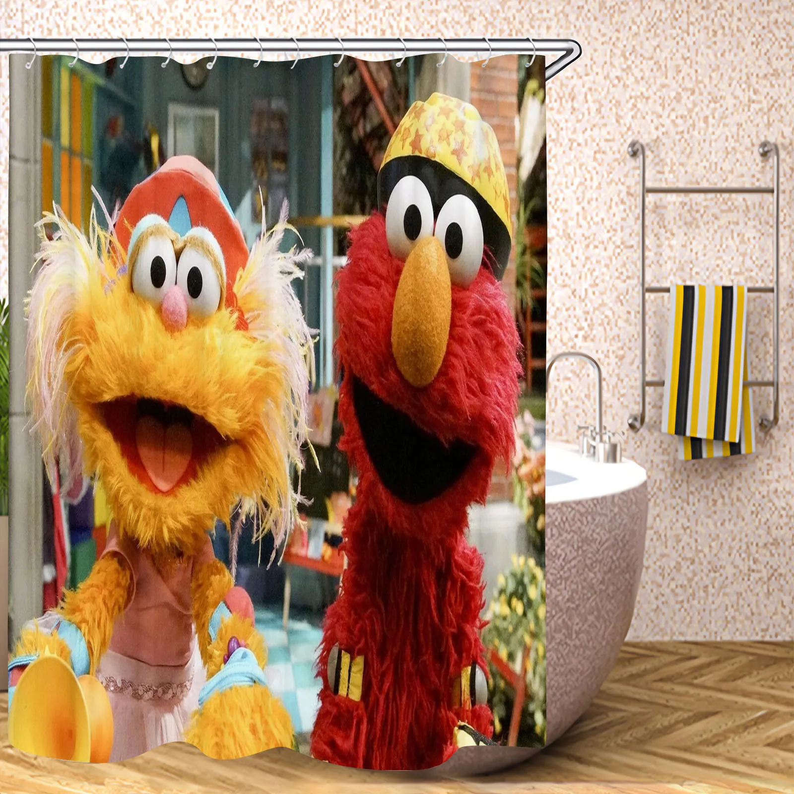 Sesame Street 100% Polyester Bathroom Accessories Shower Curtain Sets Full Set Home Decor Anime Curtains Bath Waterproof Luxury