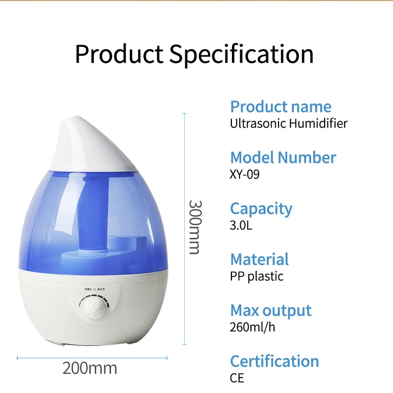 3L Ultrasonic Cool Mist Humidifier Home Appliance Air Humidifiers for Home Bedroom Baby Nursery  Air Diffuser for Office