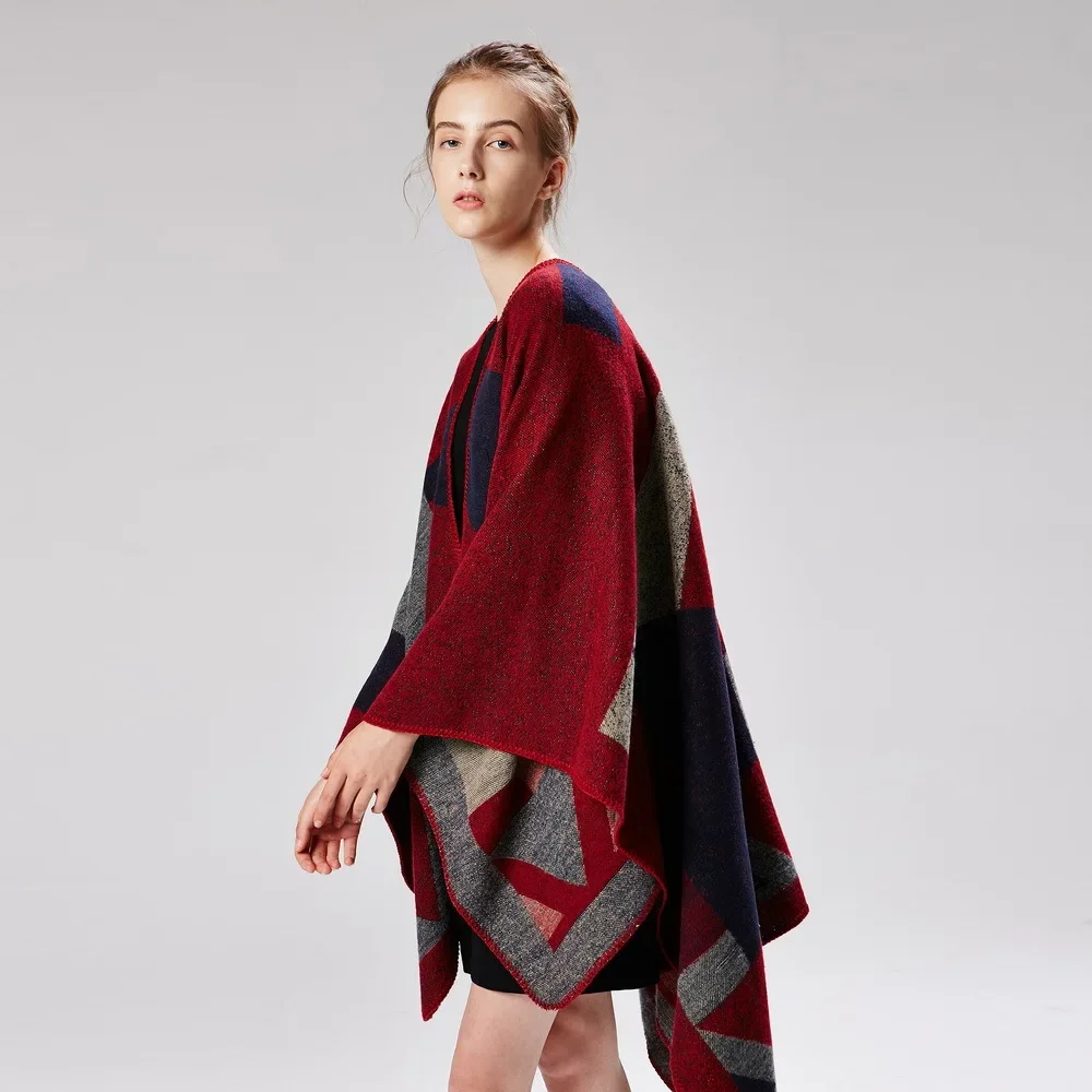 Europeo Americano di Strada delle Donne Nuovo Diamante Fango Puntine Sfumatura di Colore Imitazione Cashmere Jacquard Mantello Poncho P6