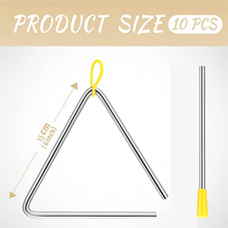 

FRLI-y10 Piece Musical Steel Triangle Percussion Instrument, Triangle Hand Percussion Triangle for Children Adult