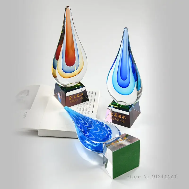 Customized Water Drop Shaped Crystal Trophy, Creative Excellent Company Award Souvenir, Glass Trophy, High Grade Decoration, 1Pc