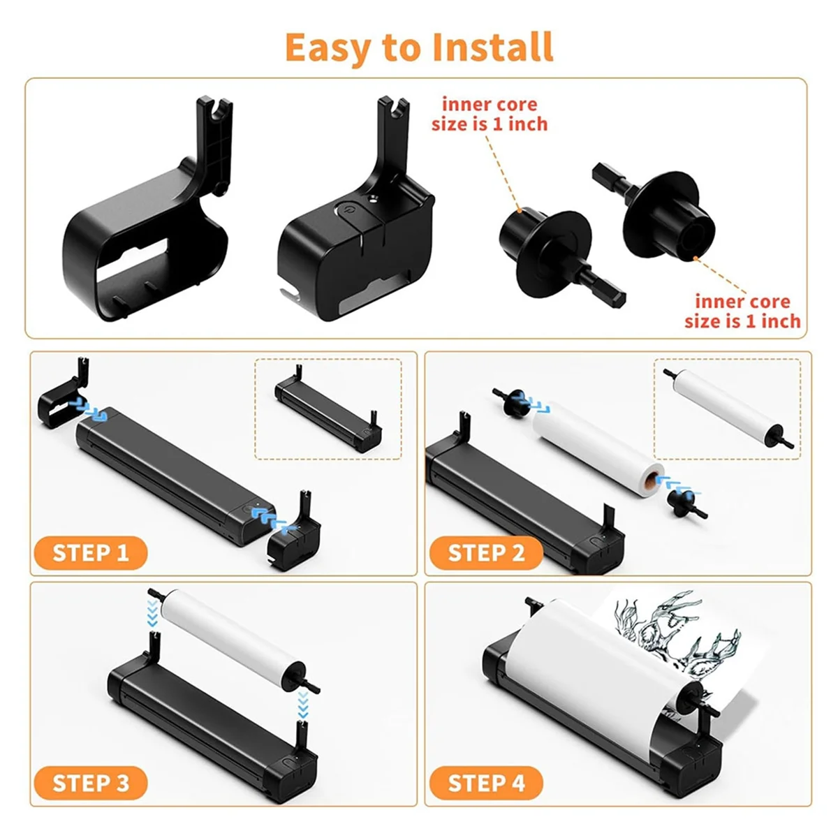 M08F Printer Holder & 2 Rolls US Letter 8.5x11inch Thermal Paper, Desktop Printer Accessory Supplies for Travel, Home