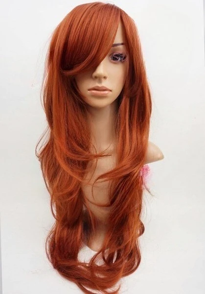 

W9 Copper Red Extra Long Synthetic Ladies Wig Layered Natural Wavy studio7-uk