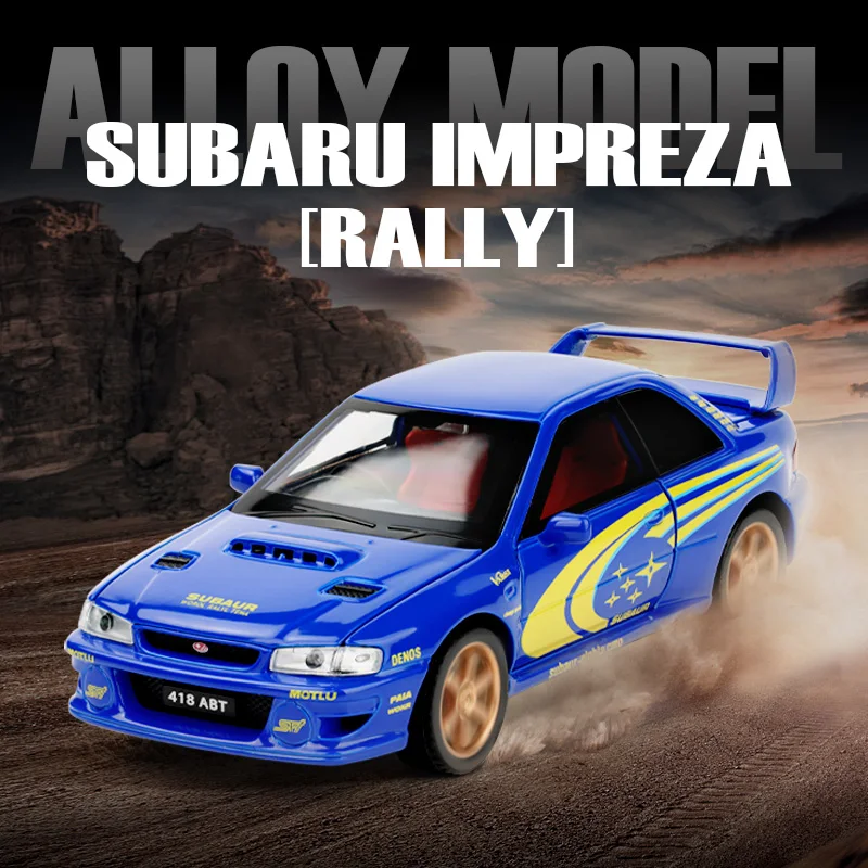 

1:32 Subaru Impreza Rally, гоночная модель из сплава, украшение для стола с открытой дверью, звук, свет, детские игрушки, подарок для мальчика