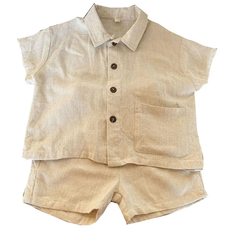 

2 To 12 Years, Teens Boys Vacation Outfits Baby Boy Summer Clothes New 2025 Button Down Shirt + Shorts Set Outfits With Pocket