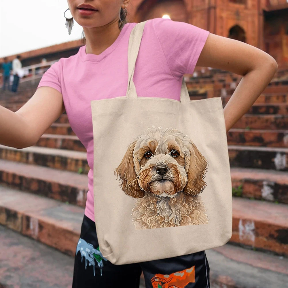 Super Cute Cockapoo Dog Print Tote Bags Dog Lovers Shopping Bag Large Capacity Canvas  Book Lover Gift Female Elegant Lovely Bag