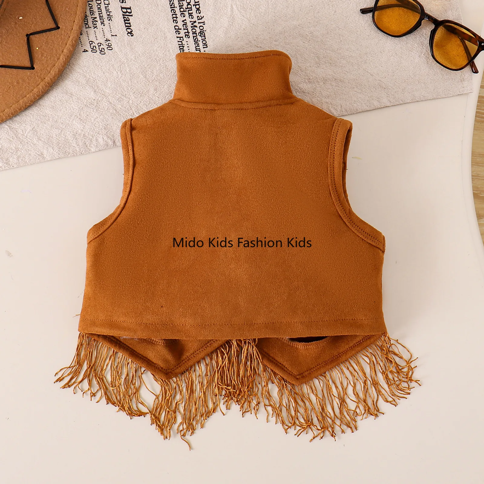 European and American Autumn New Arrival Fringe Sleeveless Designer Waistcoat Jacket Girls' Set