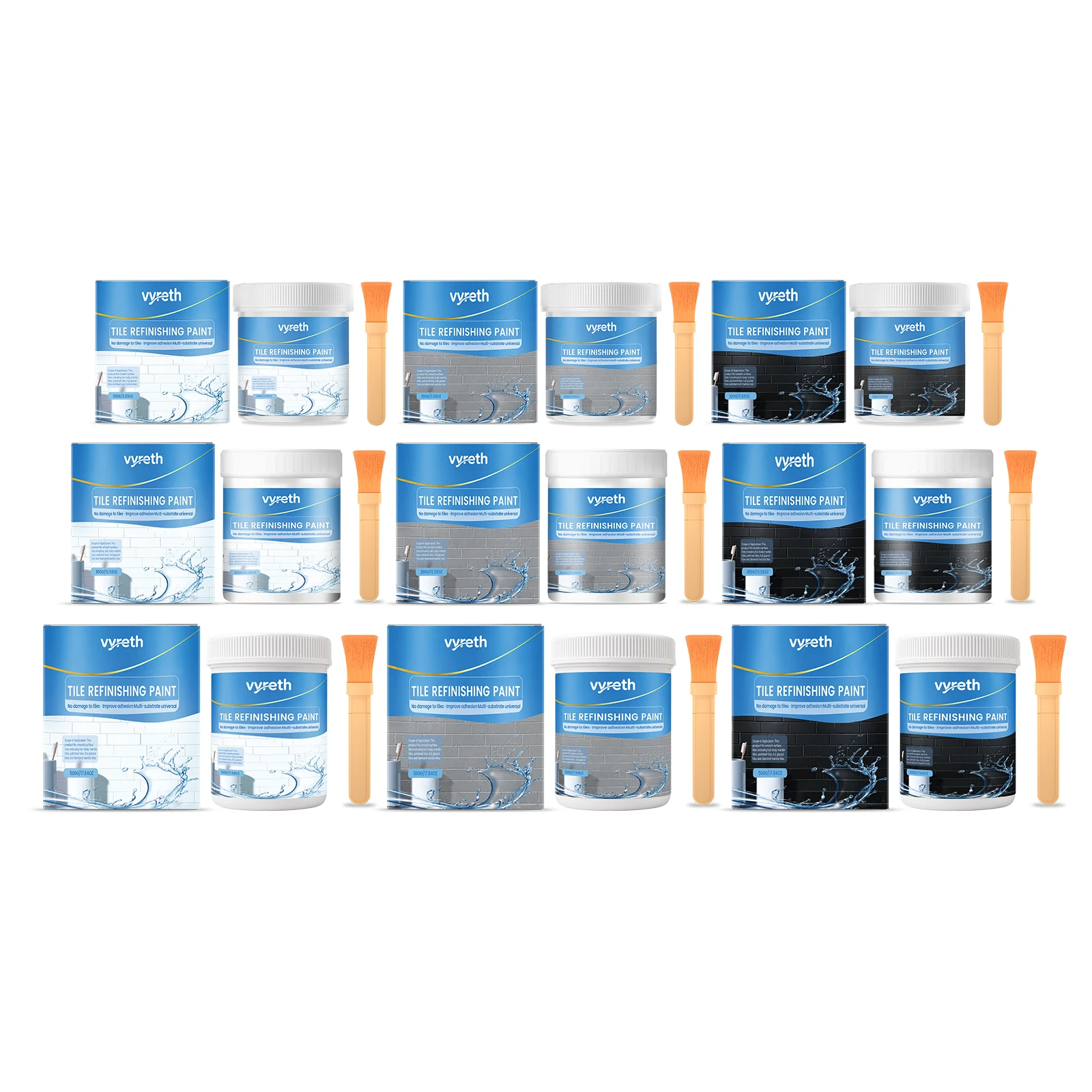 Vyreth Tile Refinishing Paint Kit with Brush Waterproof Quick Dry Tile Renew Coating for Bathroom Kitchen Sink Floor