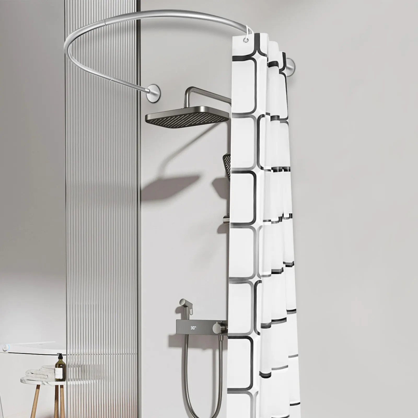

Shower Curtain Rail U-Shape Shower Curtain, Stainless Steel Shower Curtain Rod Universal Bath Curved, for Bathrooms Toilets, etc