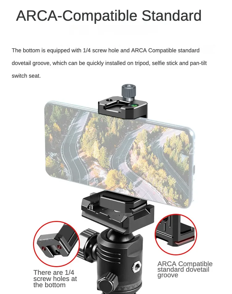 Metall Telefon Halterung Halter Telefon Clip Clamp Dual Kalten Schuh Halterung für 38mm Arca-Swiss Stativ Mikrofon Füllen licht Monitor Ständer – Detail 8
