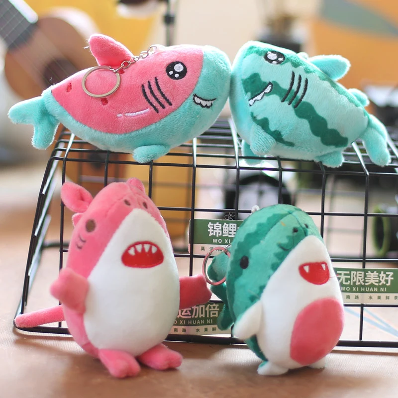 Desenhos animados Melancia Tubarão Plush Chaveiro, bonito Kawaii macio recheado boneca, saco pingente, chaveiro, presente de aniversário