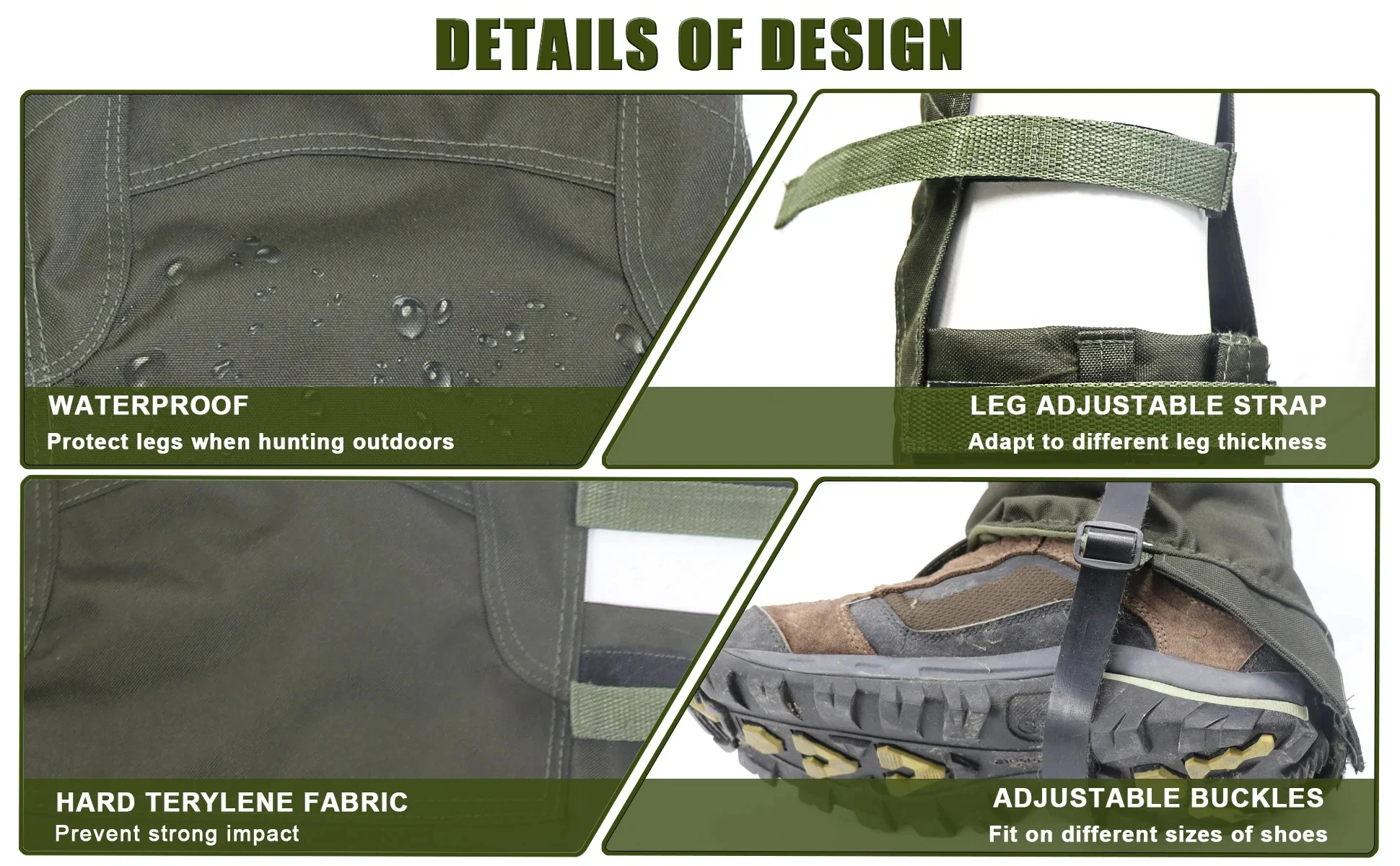 Taktische Beinmanschetten Wasserdichter Oxford-Stoff Knie-Beinschutz Reißfest Verstellbar Atmungsaktiv Outdoor-Schuhüberzug für die Jagd – Detail 10