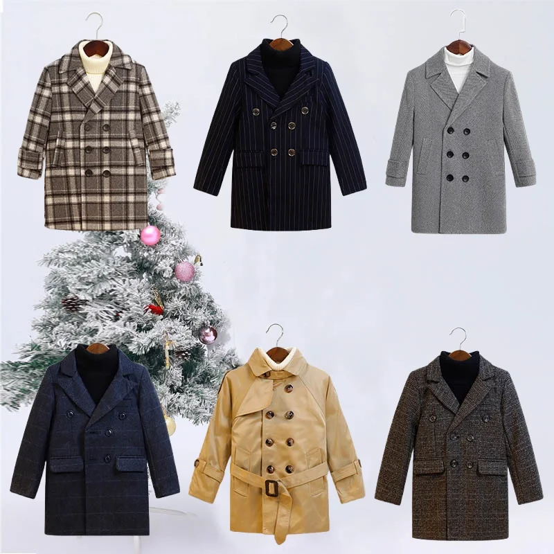 

2-11Y Children British Style Winter Warm Wool Coat Teenager Kids Photography Woolen Coat Boys Girls Windproof Outdoor Jacket