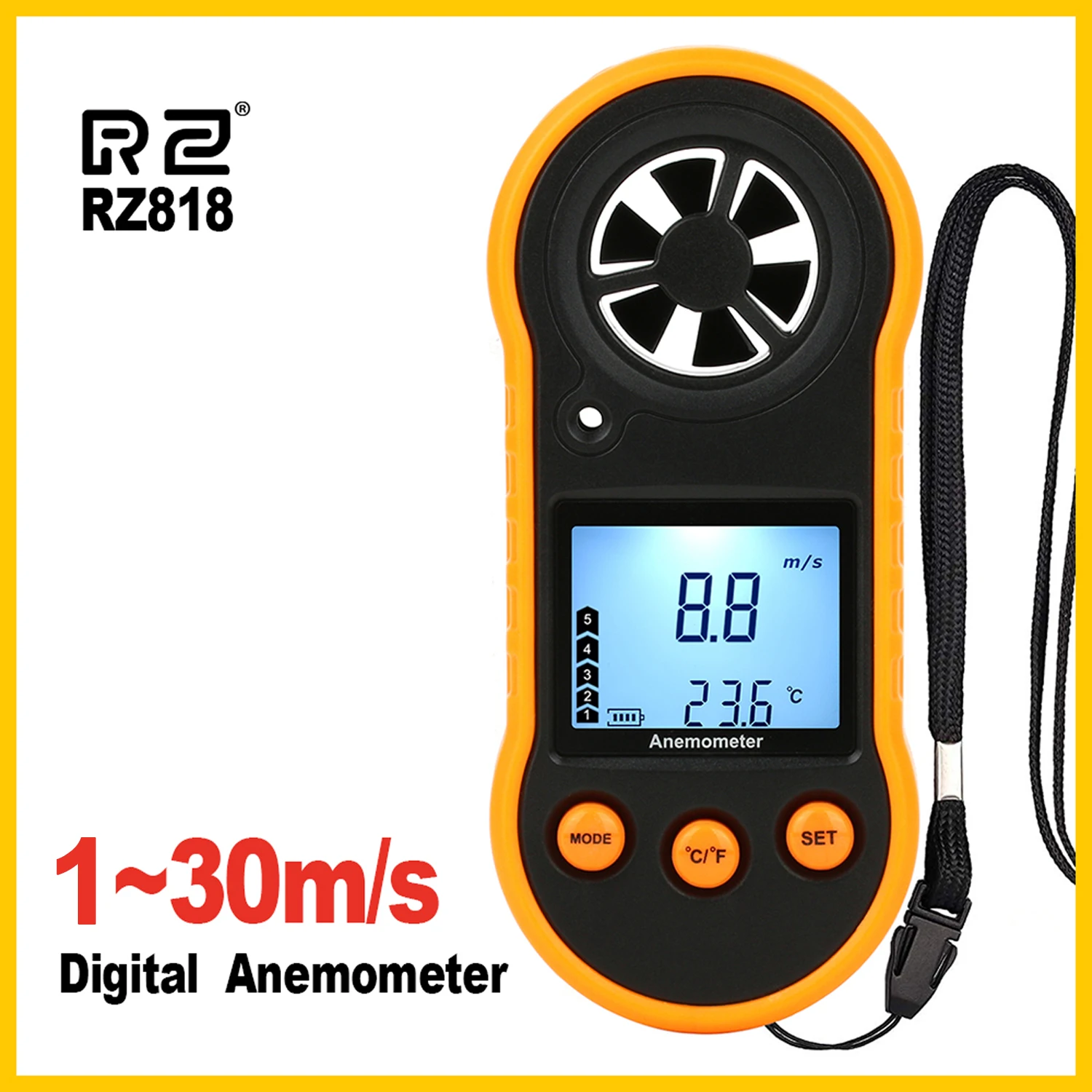 RZ Anemometer Portable Anemometro Thermometer GM816 Wind Speed Gauge Meter Windmeter 30m/s LCD Digital Hand-held Anemometer