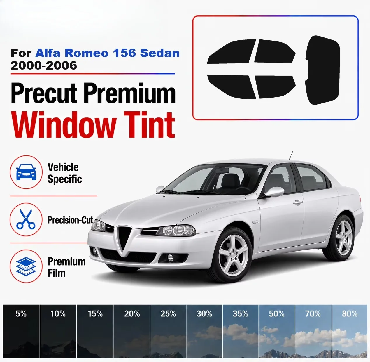 Premium Precut Window Tint Kit Front Rear Windows Rear Windshield For Alfa Romeo 156 Sedan 2000-2006 Car Solar Nano Ceramic Film