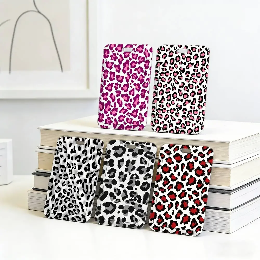 Black And White Leopard Neck Strap Lanyard with Transparent ID Card Holder, Durable Card Cover for Employee Office Badge.