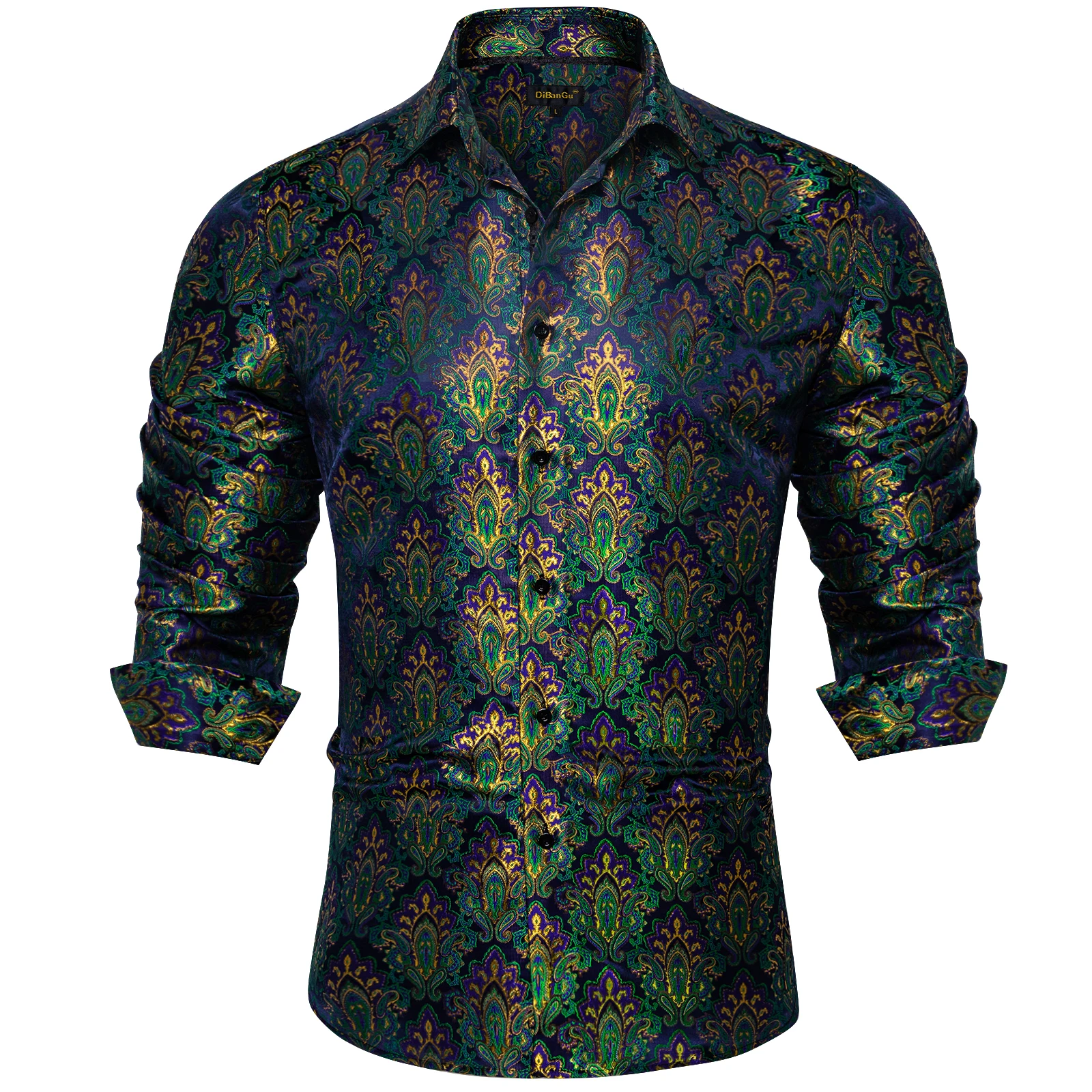 2023 New Luxury Silk Designer Men\'s Shirt Long Sleeve Social Button Down Collar Dress Shirts Blouse Prom Party Men Clothing