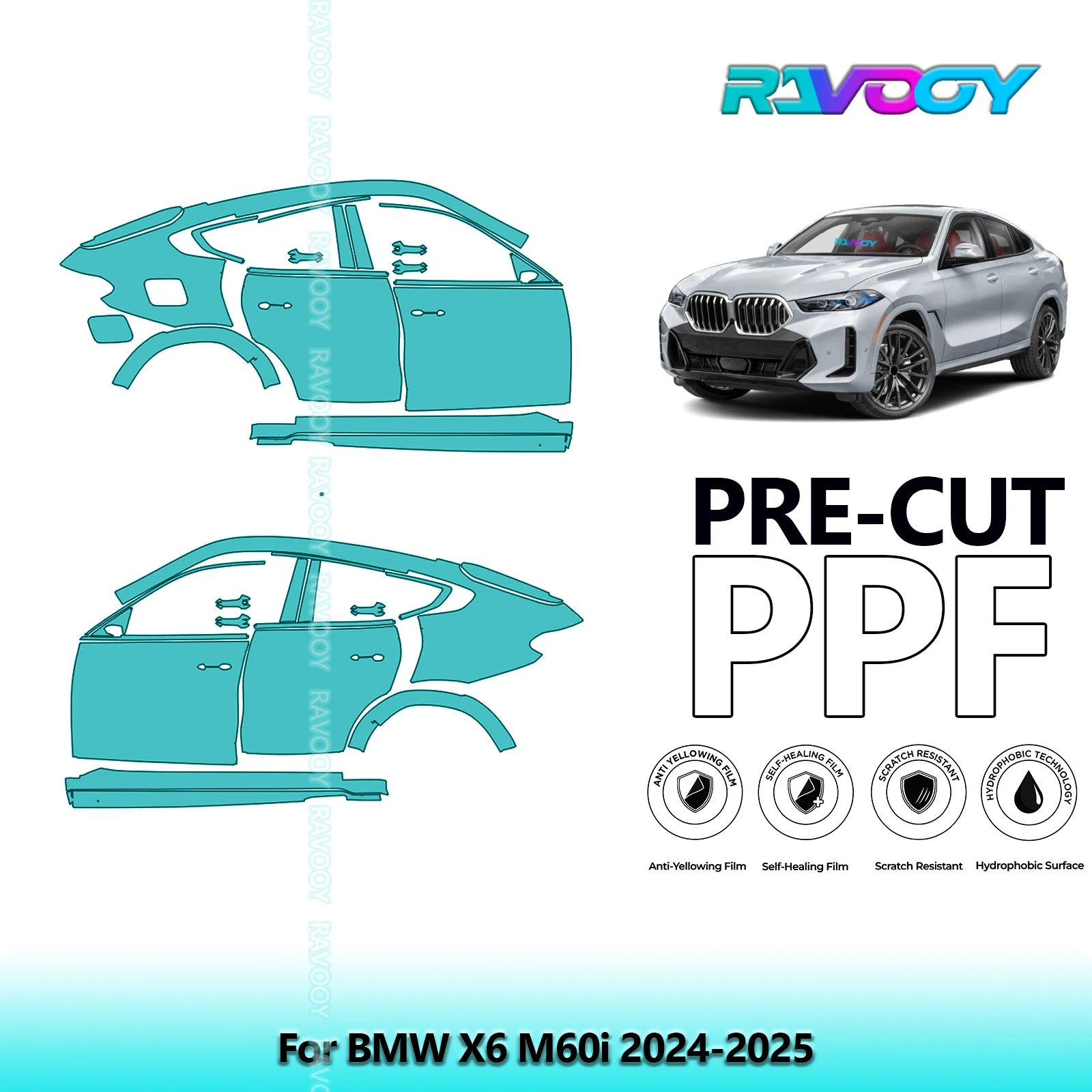 

For BMW X6 M60i 2024-2025 8.5mil Clear Matte Pre-Cut PPF Door & A/B Pillar Kit TPU Paint Protection Film Set