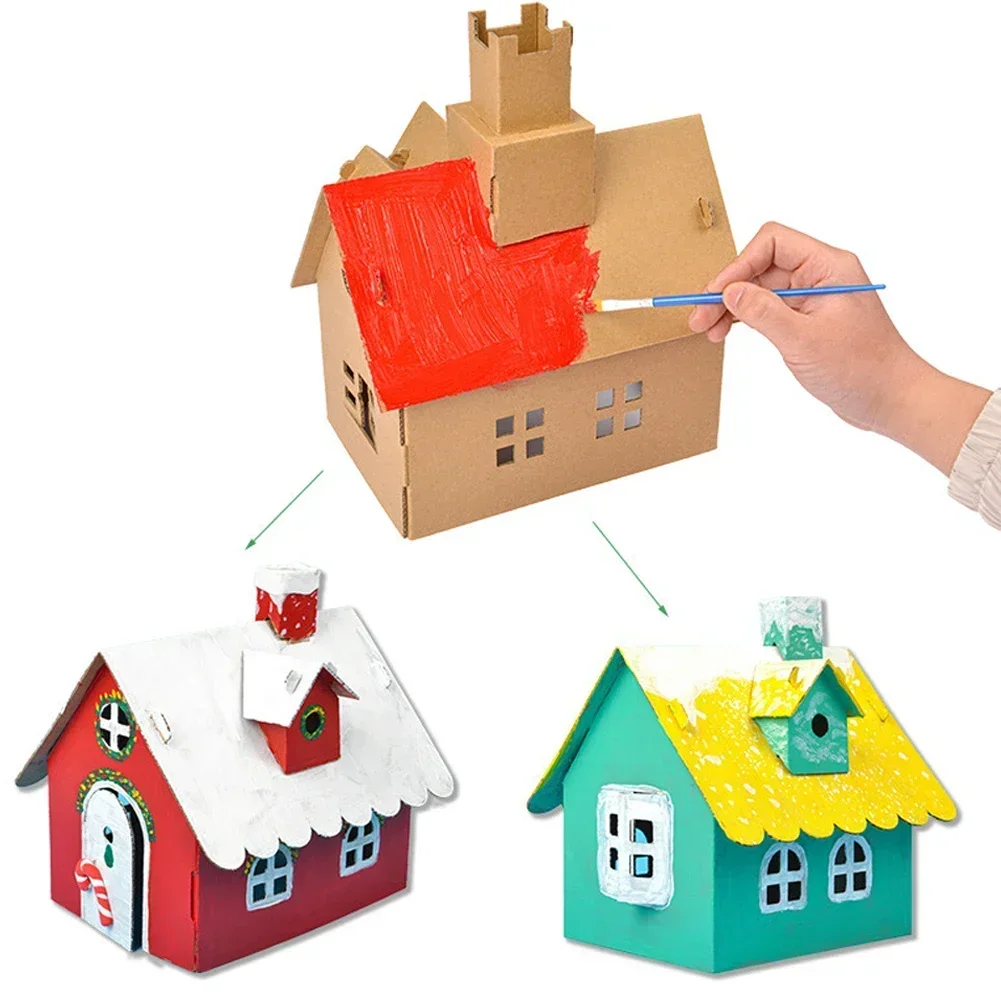 Casetta Di Natale Da Colorare In Cartone &ndash; Cottage Pieghevole Fai-da-te, Giocattolo Artistico Per Bambini