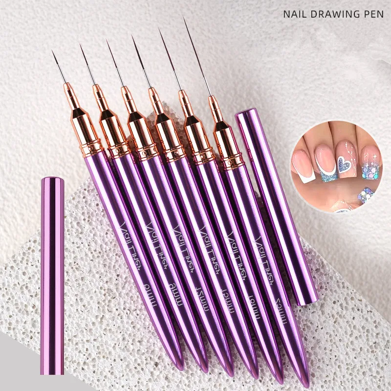 แปรงเพ้นท์ลายเส้น ขนาด 6/9/12/15/18/25 มม. ด้ามโลหะสีม่วง สำหรับงานศิลปะ DIY วาดเส้น ลายเส้น ดอกไม้ ปากกาเพ้นท์เจล UV