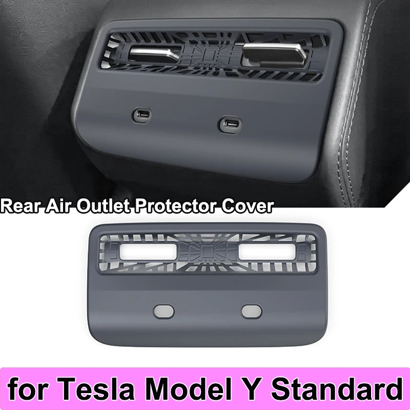 Für Tesla Model Y Standard 2026 Zubehör Hintere Klimaanlagenabdeckung Lüftungsschutz Dekorationsstreifen USB-Anschluss-Abdeckung