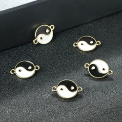 Vintage Enamel TaiChi Pendant White Black Alloy YinYang Charms Necklace Bracelet Jewelry Connector DIY Accessories
