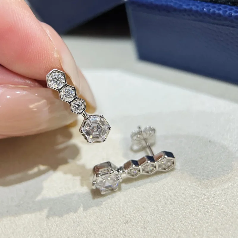 Frete grátis s925 prata precisão sentido avançado favo de mel simulação hexagonal quatro diamante borla brincos jóias femininas