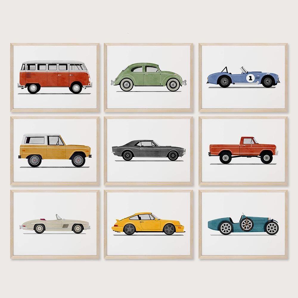 

Vintage Vehicle Prints Boys Room Decor Retro Vehicle Original Car Art Poster Transportation Watercolor Themed Murals Pictures