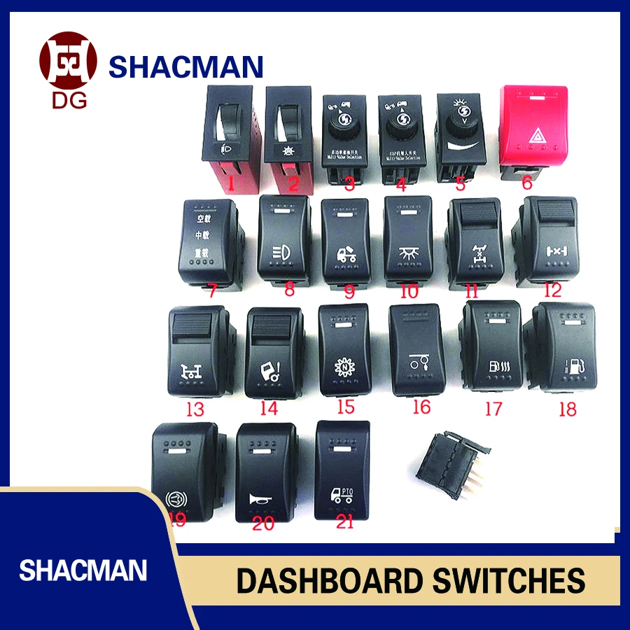 

Shacman Delong 550 Original Accessory X3000 Fog Lamp Differential Lock Four Flash Headlight Horn Power Take-off Switch