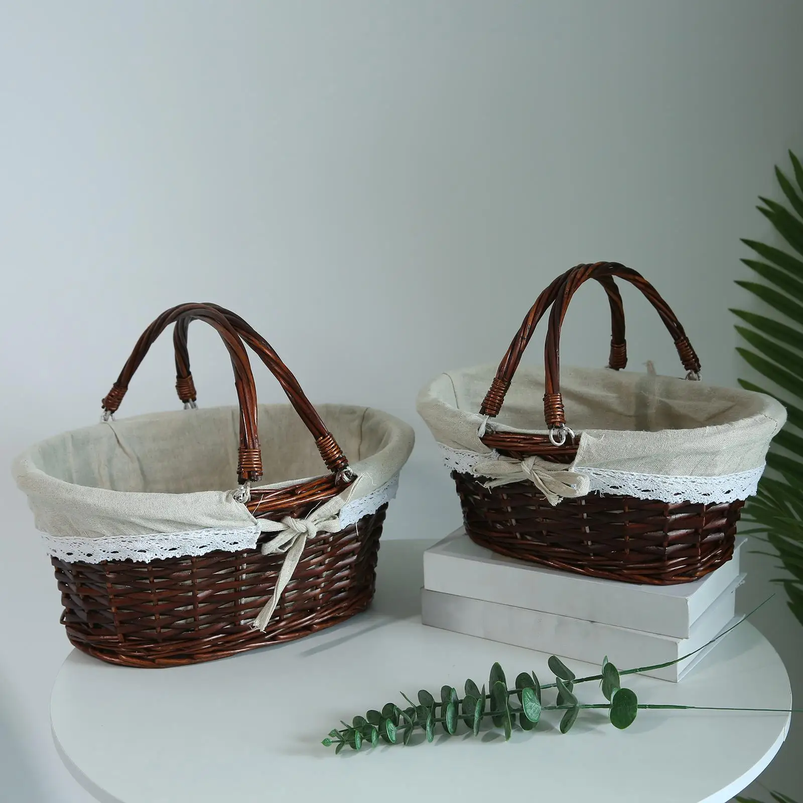 سلة نزهة من الخيزران صديقة للبيئة مع مقبض قابل للطي، سلة تخزين منسوجة محمولة مثالية للاستخدام في الحمام والهدايا