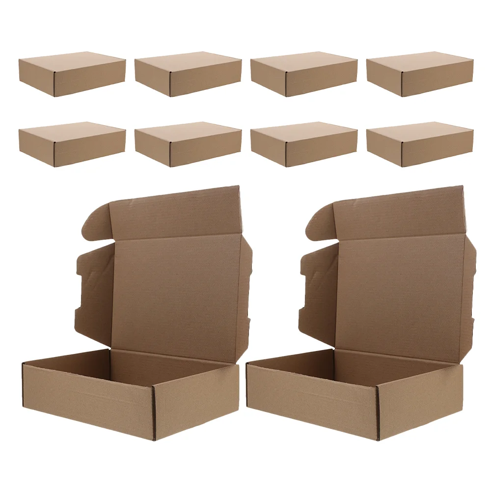 10 Pcs Carton Shipping Boxes Flat Boxesmailing Corrugated Cardboard Packing Medium Glass Brown for Moving