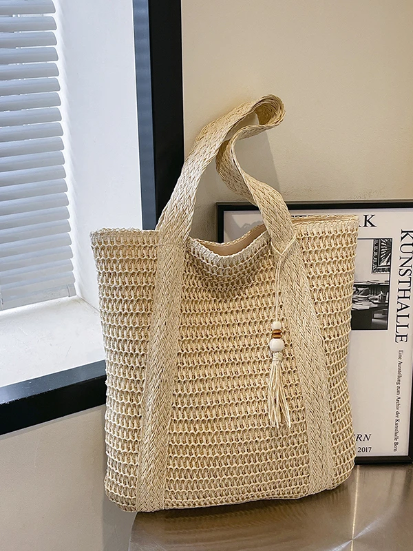 

High-End Large Capaci Woven St Tote Bag for Women Summer 2025 New Sle Beach Vaion Single oulder Faion Trend Bag