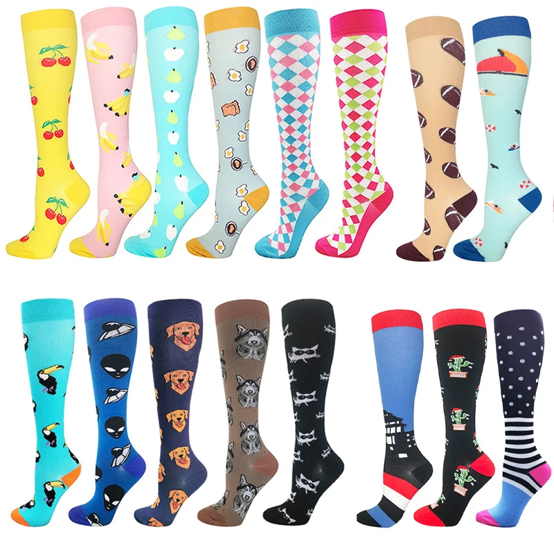 HYSAIXIA Kompression Socken Outdoor Reiten Elastische Sport Banane Birne Cartoon Kirsche Hund Katze Toucan Strümpfe Druck Komprimieren