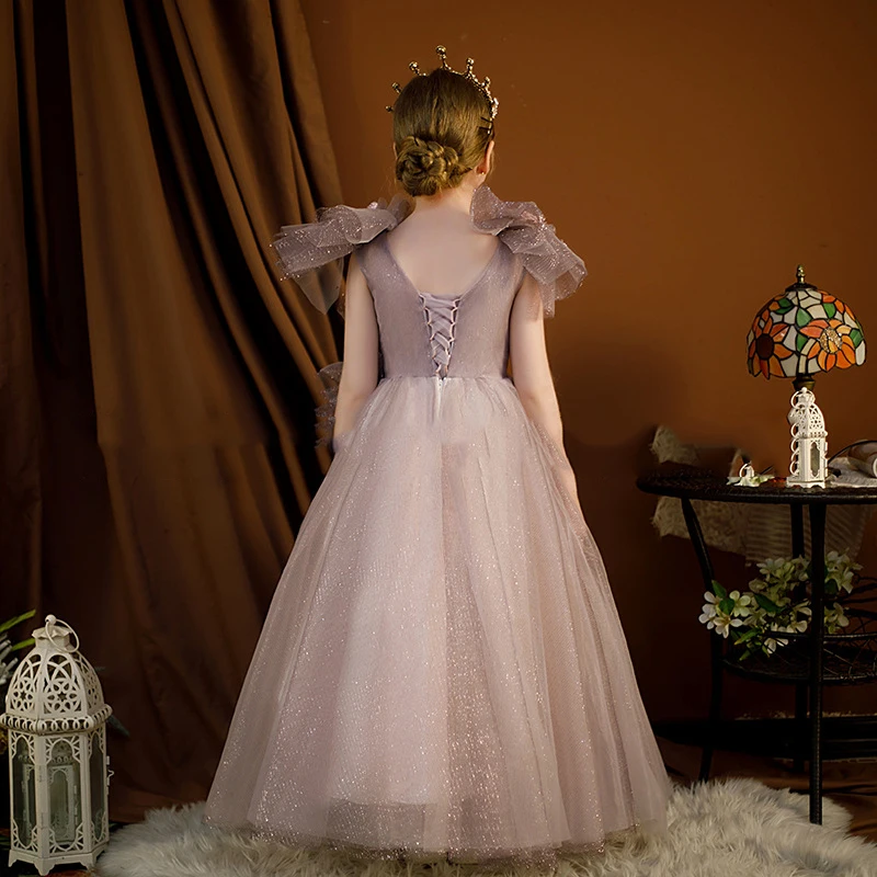 Customized Ball Gown Baby Flower Girl Dresses Tulle With Bow Children Wedding Birthday Party Gowns