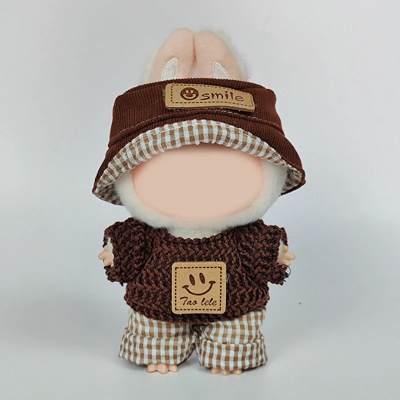 

Модный повседневный комплект одежды для куклы Labubu 17 см — шарф в клетку Kawaii и джинсовый комбинезон для Labubu, милый плюшевый игрушечный костюм
