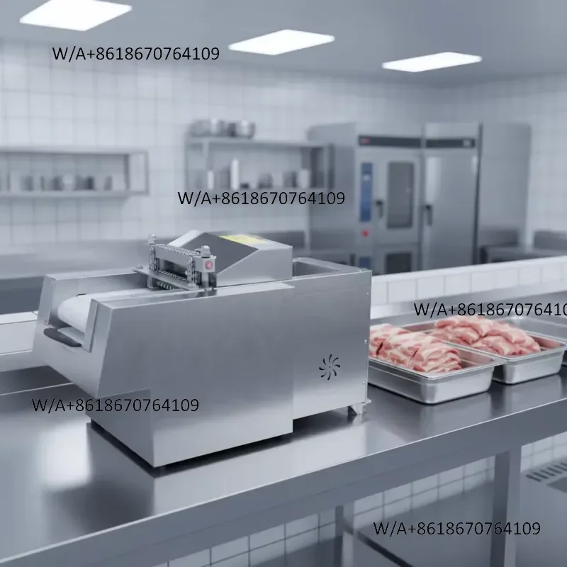 New Automatic Dicing and Cube Cutting Machine with Manganese Steel Blade 220V for Chicken Beef Pork Ribs Frozen Meat