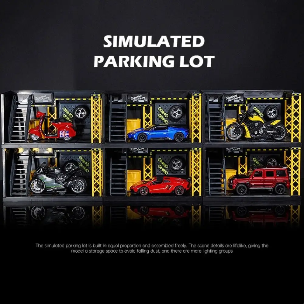 

1:24 1:32 Scale Lighting Parking Lot Diecast Alloy Miniature Car Garage Model Dust Cover DlY Scene Car Model Display Assembly
