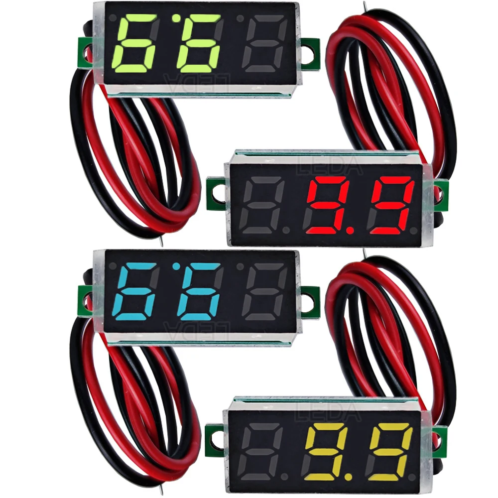 1Pcs 0.28/0.36 Inch DC 0-100V LED Digital Voltmeter Head Auto Car Mobile Power Voltage Tester Detector 12V Red Green Blue Yellow