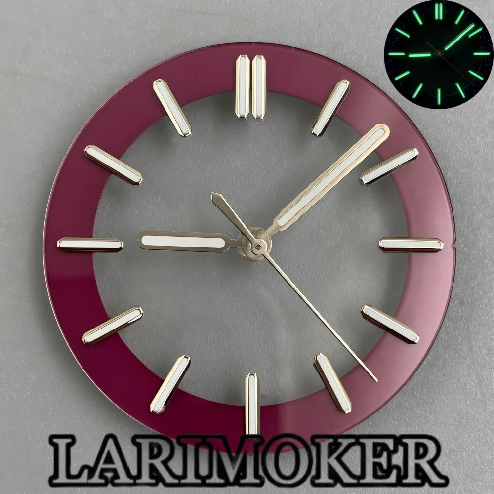 LARIMOKER 29mm 31.5mm Skeleton Transparent Watch Dial Hands Set Luminous Indexes for Universal NH35 NH36 PT5000 Movement view 3