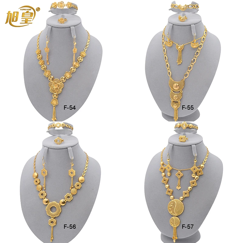 

XUHUANG African Gold Plated Necklace Bracelet Set For Women Indian Charm Choker Jewellery Set Dubai Bridal Wedding Banquet Gifts